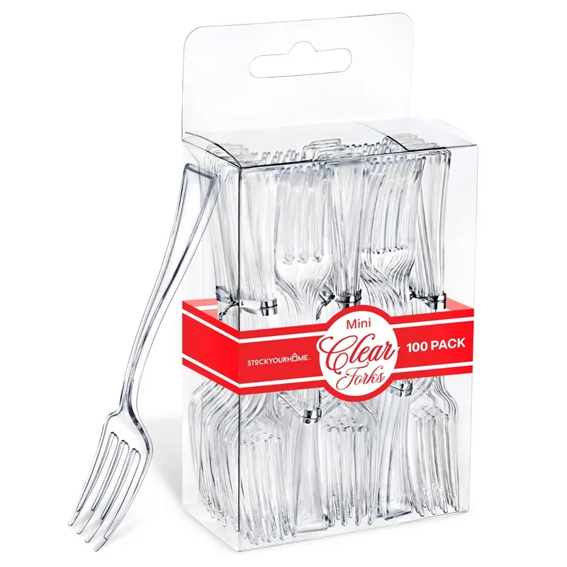 Clear Mini Forks 4 Inch (100-Count) Disposable Plastic Appetizer Fork for Cocktail Hour, Dessert Forks for Wedding Reception, Small Clear Forks for Food Samples, Charcuterie Forks for Holiday Parties