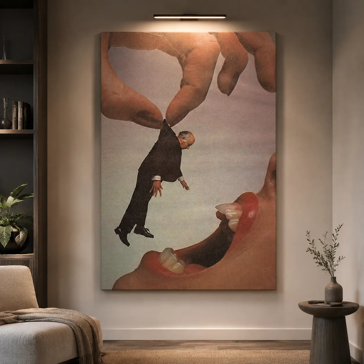 Weirdcore Surreal Canvas Wall Art, Vintage Dreamy Collage Poster, Giant Hand Retro Aesthetic Print for Bedroom, Dorm, Apartment, Gaming Room, Eclectic Wall Decor