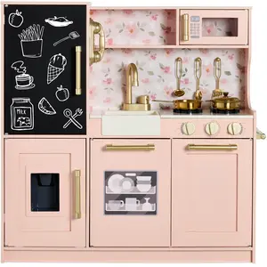 Best Choice Products Pretend Play Kitchen Wooden Toy Set for Kids w/ Telephone, Utensils, Oven, Microwave