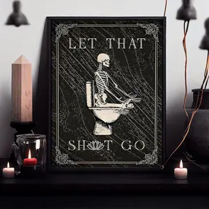 Skeleton & Letter Pattern Gothic Canvas Painting without Frame, Modern Art Design, Modern Abstract Artistic Wall Art Decor, Wall Art Decor for Bathroom Toilet Living Room Bedroom Office