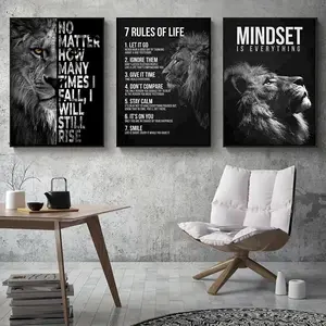 Lion Pattern Unframed Painting, 3 Counts/set Inspirational Wall Art, Wall Decor for Home Living Room Bedroom Office, Ornaments