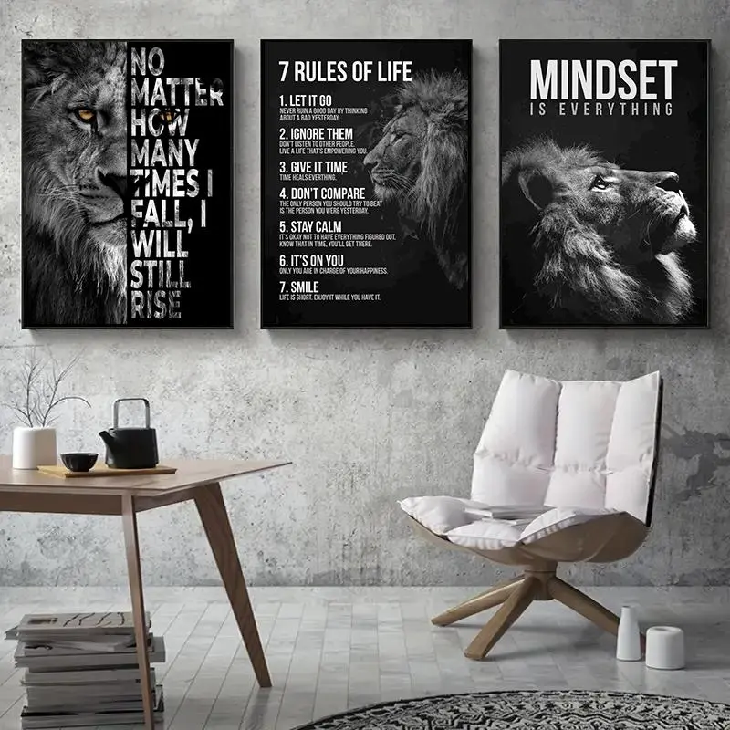 Lion Pattern Unframed Painting, 3 Counts/set Inspirational Wall Art, Wall Decor for Home Living Room Bedroom Office, Ornaments