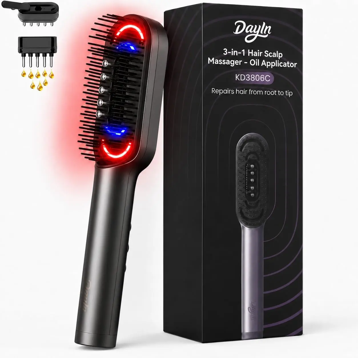 Premium Quality, Insanely Cheap! DayIn 3-IN-1 Electric Scalp Massager Hair Oil Applicator, Cordless Vibration Head Massager,  Waterproof  Red Light Hair Brush, Deep Clean Comb for Home & Travel Scalpmassager
