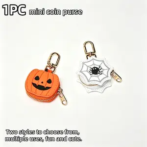 Halloween Mini Storage Bag, Cute Pumpkin and Spider Web Charm, Wallet, Keychain, Bag Accessory, Durable, Holiday Gift, Daily Use