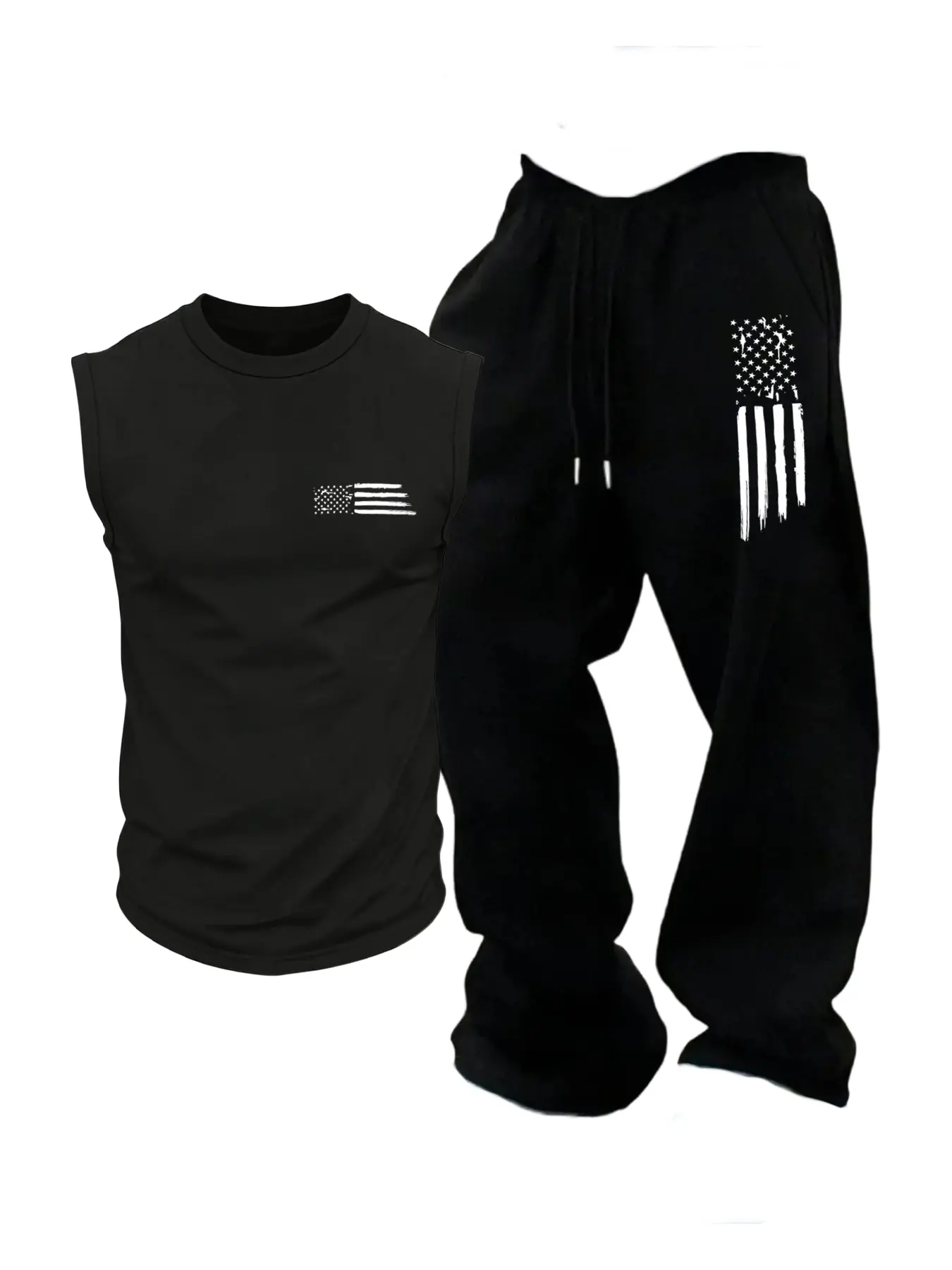 TikMen Men's Letter Graphic Tank Top & Tracksuit Bottom Two-piece Set, Regular Fit Sleeveless Round Neck Top & Striped Trim Sweatpants, Casual Summer Clothes Set for Outdoor