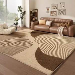 Modern Cream Color Living Room Bedroom Carpet, Abstract Art Line Design, Non-Slip Soft Washable Plush Rug, Modern Indoor Rug, Home Decor Sofa Coffee Table Mat, Home Decor Rugs