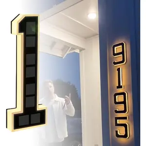 Solar-powered Outdoor House Number Light, Solar LED House Numbers & Letters, Light Up Waterproof Led Address Numbers Signs, Modern Houses Number for Home Garage Shop (1)