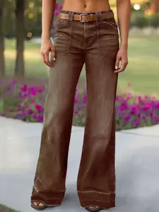 Women's Flared Jeans With Rhinestone Pockets Casual Spring