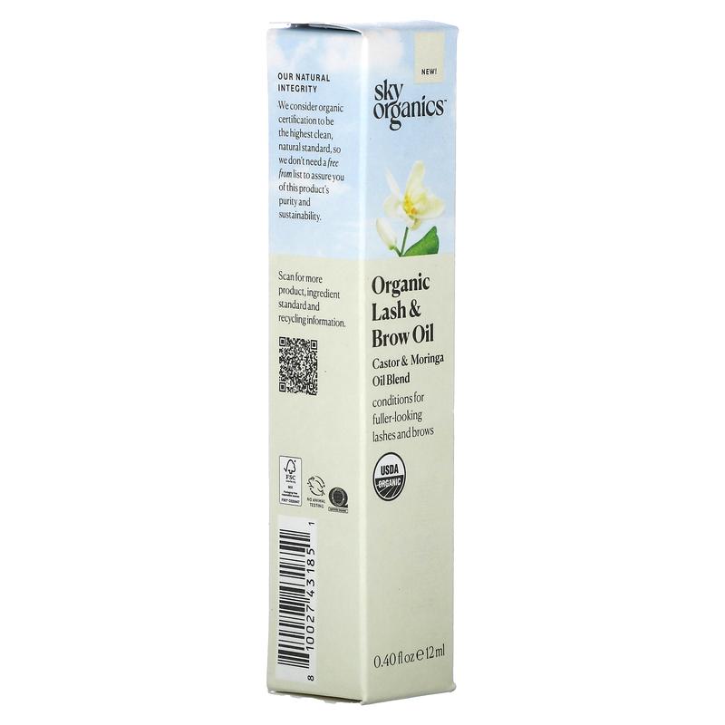 Sky Organics Organic Lash & Brow Oil, Castor & Moringa Oil Blend, 0.4 fl oz (12 ml)