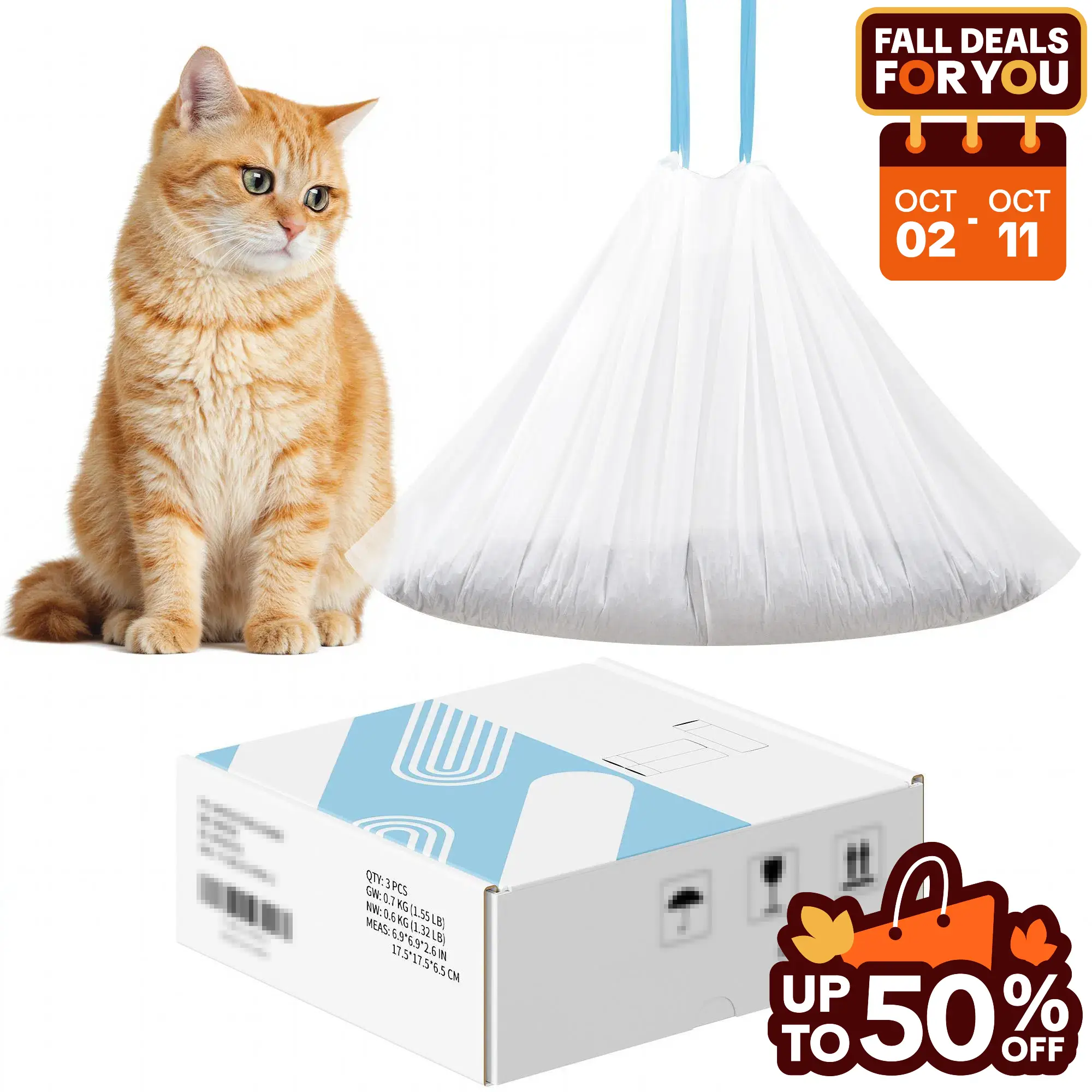 Warcat 3 Rolls Cat Litter Box Liners Drawstring Receptacles Bags 45 Count Heavy Duty Leak Proof Compatible Garbage Bags Thickened Waste Bags for Autom