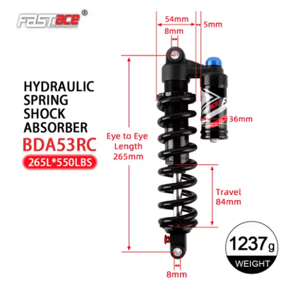 Fastace MTB Rear Shock Absorber - 265mm Length, 450lbs Spring Rate, Impact Absorption, Reduces Vibration, Designed for Surron E-Bikes & MTB Downhill Bikes, Improves Control on Rough Terrain, Enables Downhill Conversions