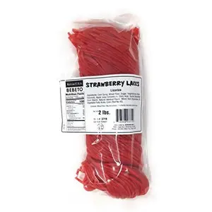 Kervan Candy Bebeto Strawberry Licorice Laces - Red Shoestring Licorice Laces for Braiding, Decorating Baked Goods & Making Knots - Soft & Chewy Candy (2 lbs)