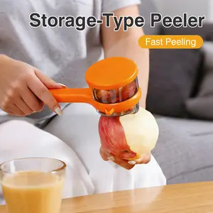 1 Count Storage-Type Peeler with Container, Orange Stainless Steel Peeler for Fruits and Vegetables