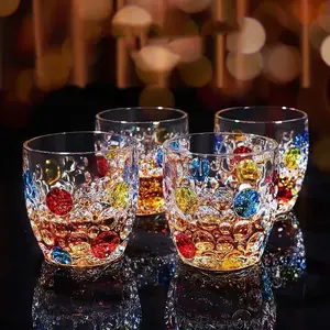 AlifordGlass Glass Tumblers with Colorful Patterns, Lead-Free, Set of 4 or 6 Glassware Set Drinkware