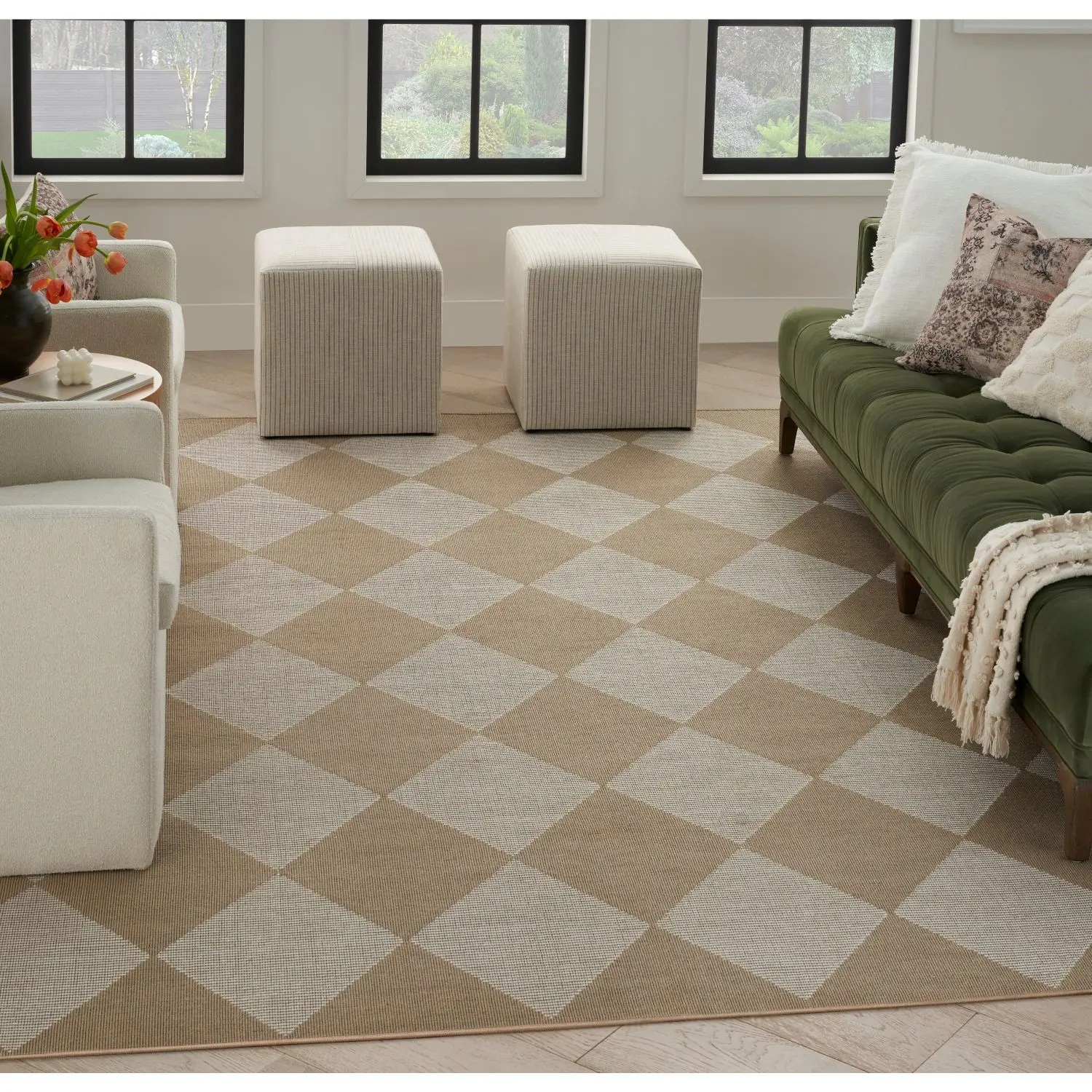 Nourison Washable Modern Jute Diamond Geometric Non-Skid Flatweave Indoor Area Rug