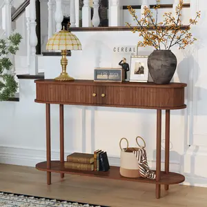 Boho Wooden Console Table with Drawer & Lower Shelf, Aesthetic Farmhouse Entryway Table for Storage, Cozy Living Room/Entryway/Bedroom Decor, Perfect for Home Organizers & Style - Seekers