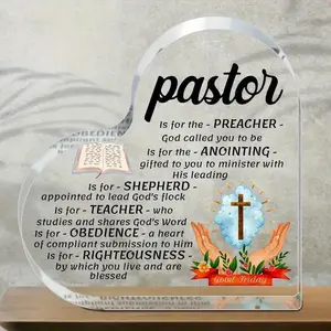Heart Shaped Acrylic Plaque Sign Pastor Gift, Engraved with Touching Sayings, Unique Birthday, Gift Idea for Men and Women Pastors