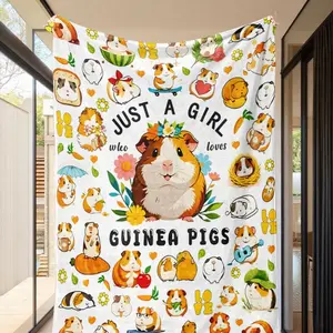 Guinea Pig Theme Blanket, Cute Pattern Design, Soft Flannel Material, Skin Friendly Blanket, All-Season Use, Sofa Movie Blanket, Blankets For Sofa, Air Conditioning Warm Camp Blanket, Flannel Throw Blanket, All Seasons Blanket