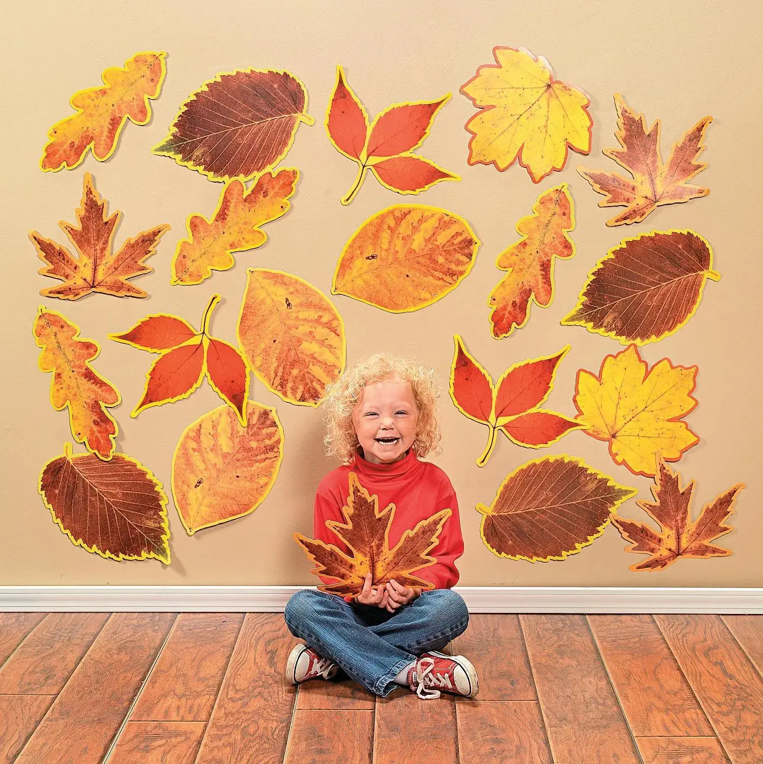 12" Bulk 48 Pc. Jumbo Warm Color Fall Leaves Classroom Wall Cutouts