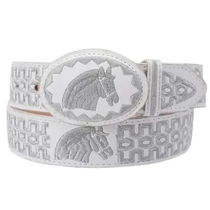 Cintos Charros Hombre Blanco con Plata de Caballo