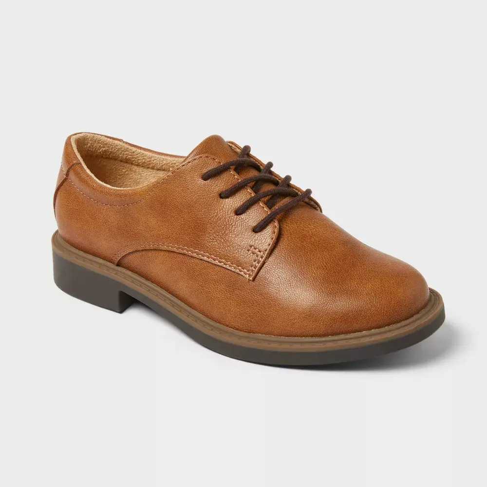 Kids' Will Oxford Dress Shoes - Cat & Jack Cognac 1: Lace Up Cushioned Insole Flexible Outsole