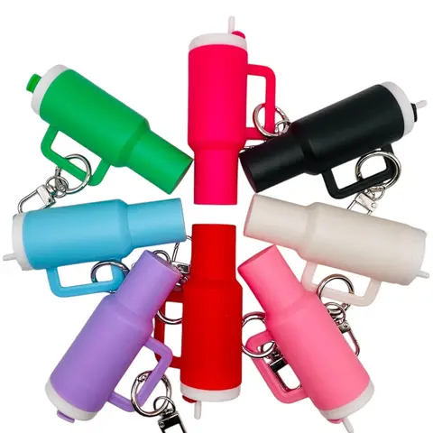 Mini Tumbler Cup Keychain with Removable Lid | Chapstick & Lipstick Holder | Cute Backpack & Purse Accessory Keyrings