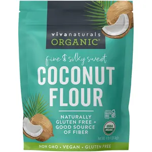 Viva Naturals Organic Coconut Flour, 4 lbs (1.81 kg) – Gluten Free Flour for Keto, Paleo & Vegan Baking, Good Source of Fiber, Low Fat, Non-GMO, Unbleached & Unrefined