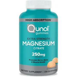 Qunol Magnesium Citrate Gummies for Adults 250mg Extra Strength High Absorption Supports Nerve Bone & Muscle Health Vegetarian 150 Count Orange Flavor