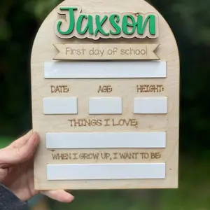 Personalized Back to School Sign Jaxson First Day of School Wooden Record with Date Age Height & Future Dreams Section