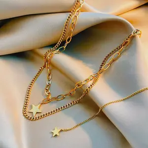 Personalized necklace Women's stacked chain Personalized multi-layer clavicle chain Titanium steel temperament fringed pendant jewelry