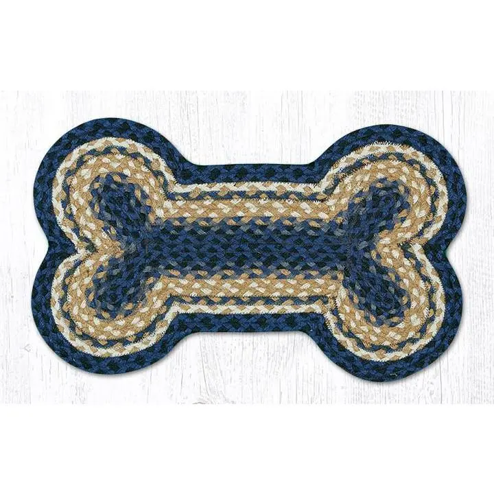 212 MAIN Handmade Natural Jute Dog Bone Decorative Area Rug, 13x22 in, Light Blue-Dark Blue-Mustard, Easy Clean Floormat, Indoor Pet-Friendly Home Decor, Handmade Braided Floormat