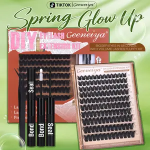 Geeneiya Fish Tail Volume Lash CLusters Kit Full 10-20MM DIY Lash Extension Kit D Curl Eyelash Extensions with Lash Bond and Seall and Tweezer