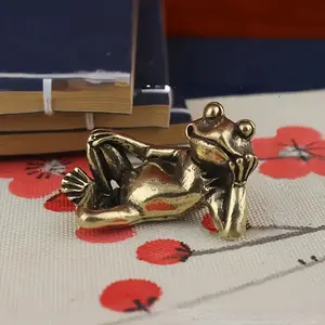 Office Coffee Table Pure Copper Sleeping Frog Ornament, Statues, Vintage Home Decor, Tea Set Accessory, Desktop Frog Pet, Handmade Craft, Antique Bronze Color