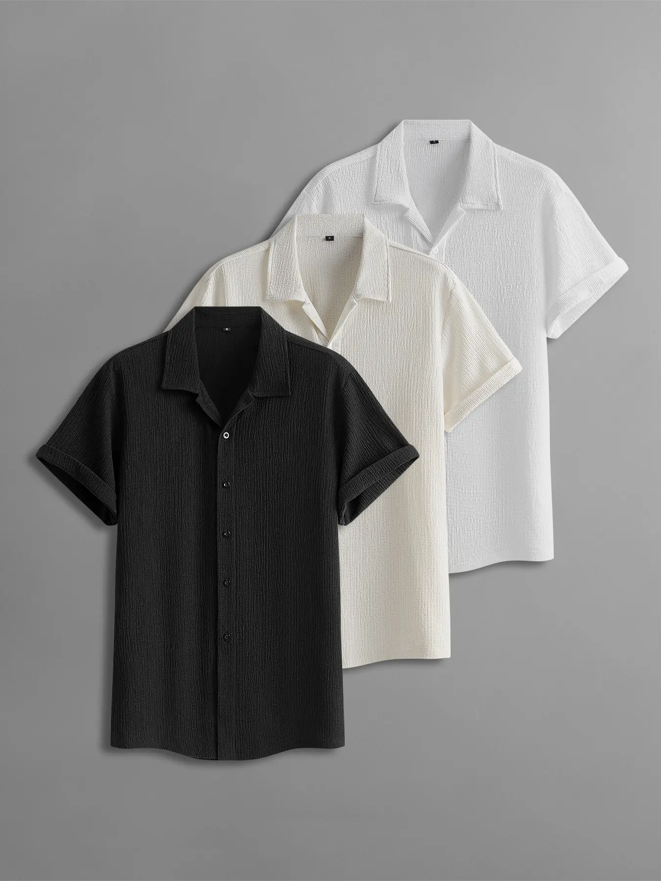 3-Pack Men’s Summer Short-Sleeve Shirts – Wrinkled Texture, Trendy Casual Loose Fit, Versatile Tops for Men