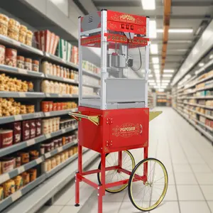 Popcorn Machine with Cart Antique Style Design on Wheels Bicycle Style Wheels and Storage Cabinet for Popcorn