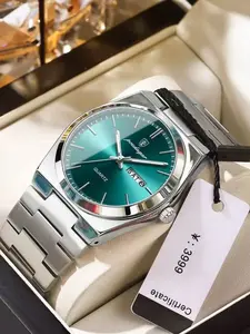 Men's Business Square Watch, Ultra-Thin Fashion Dual Calendar Quartz Watch, Casual Round Dial, Mineral Glass, Metal Case, All Seasons, Water Resistant Watch