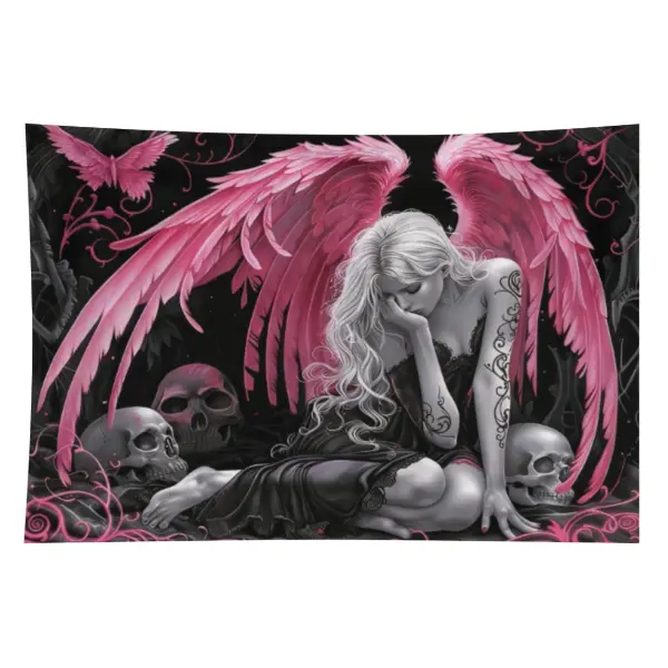 60in x 40in  home decor banner Fantasy Tapestry Gothic Pink Winged Angel Wall Art Decor Dark Fantasy Skull Aesthetic Room Decor Bedroom Backdrop Cloth Tapestry funny hanging poster fan bedroom living room gift Decoration
