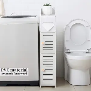 Waterproof multi-functional PVC plastic storage rack, equipped with a toilet paper holder, a freestanding narrow organizer, suitable for toilet paper storage in compact spaces