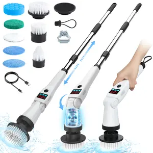 Hdyfix Electric Spin Scrubber, Cordless Cleaning Brush with Retractable Long Handle & 8 Replaceable Brush Heads (Black)