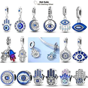 Standard 925 Sterling Silver Rotate Devil's Eye Charms Fit Original Bracelet Blue Fatima Hand Palm Spacer Beads DIY Jewelry Gift