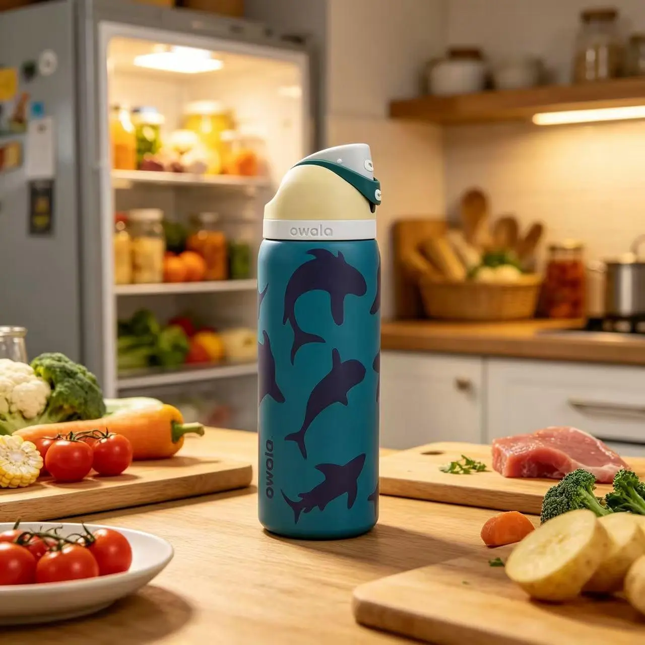 Owala 32oz Printed Stainless Steel Vacuum Flask - Insulated Waterproof Water Bottle, Portable Leak-Proof Secure Lock Lid Drinkware, 1-Hand Operation Tumbler for Outdoor Sports, Camping, Father's Day Gift