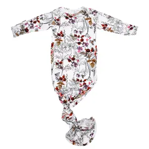 Three Little Tots Floral Flower Knotted Newborn Baby Gown Sleeper - Perfect for Baby's First Night Sleep