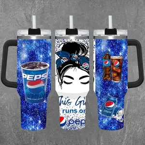 [Otaku Sip] Pepsi 20oz & 40oz Stainless Steel Tumbler With Handle & Straw Lid – This Girl Runs On Pepsi Glitter Galaxy Travel Mug, Soda Lover Gift, Blue Aesthetic Insulated Cup