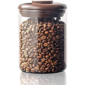 Glass Coffee Bean Jar – Pop Top Air Tight Coffee Bean Container with CO2 Valve, 10 oz Coffee Storage Airtight Canister, 0.63lb