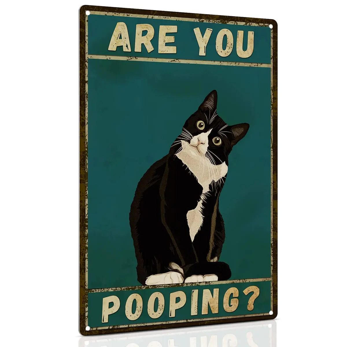 Bathroom sign, tuxedo cat wall decoration, fun metal sign - Are you pooping? - Wall of Glory decoration, black cat sign.