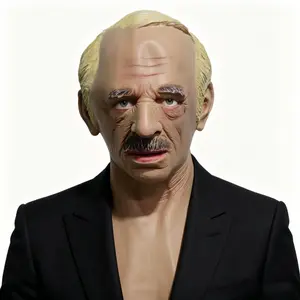 Ultra realistic latex mask for elderly grandpa, full chest coverage; gold retro short hair with white beard; deep wrinkles, skin-friendly and breathable; suitable for Halloween costume, pranks, and short video shooting; one size fits adults.