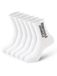 Men's Letter Pattern Socks, 6/8 Pairs Solid Color, All-Season Casual Mid-Calf Sports Socks, Unisex