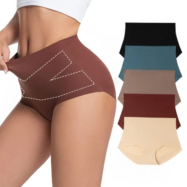SNUG HAVEN Women's Seamless High-Waist Tummy-Control Lingerie Panties, Invisible Hip-Lifting Slimming Panty, Quick-Drying Breathable Soft Skin-Friendly High-Elastic Everyday Day Fabric Underwear, 3/5-Pack, S-XXL Plus-Size Minimalist Smoothing Briefs
