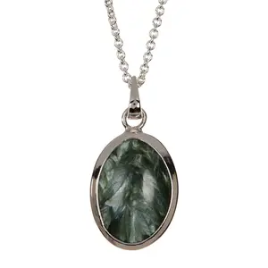 Sterling Silver Russian Moss Jade Cabochon Necklace Trendy Gemstone Necklace for Women
