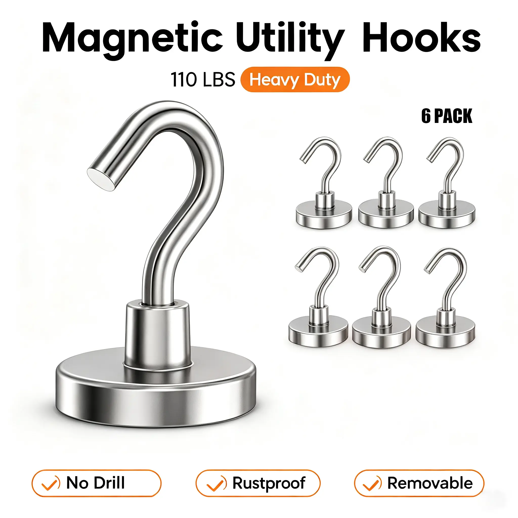 110LBS Magnetic Hooks Heavy Duty, Rustproof No Drill for Garage Truck Camping 2026